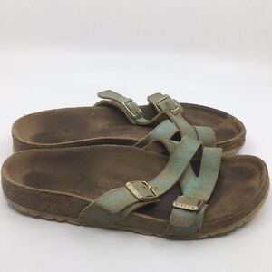 Birkenstock Yao Sandals Washed Metallic blue aqua EU Sz 38 Narrow US 7 - 7 .5